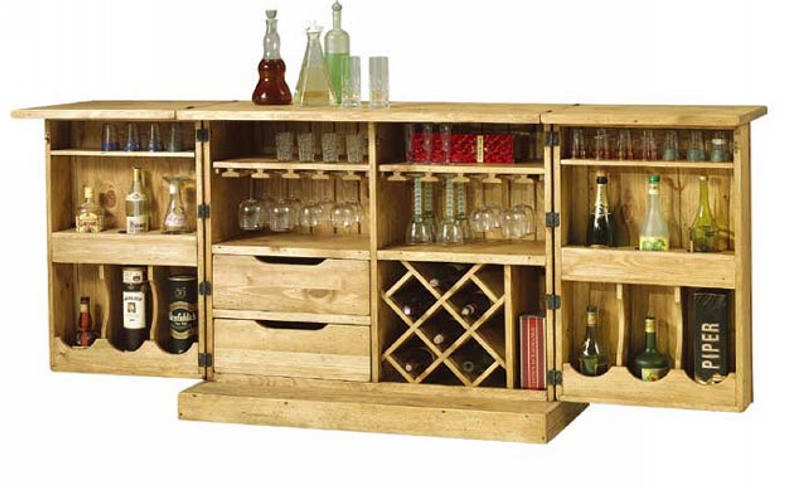 Bar pliant sur roulettes Pin massif