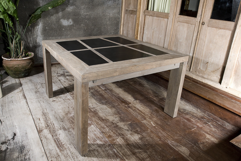 Table de repas teck avec pierre de sumatra "Equateur" 136cm