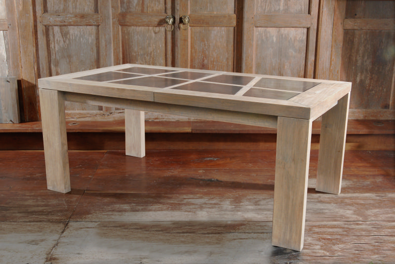 Grande table de repas teck avec pierre de sumatra "Equateur" 176cm
