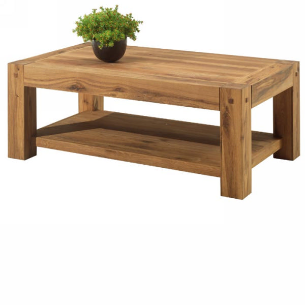 Table basse double plateaux ch&ecirc;ne massif huil&eacute; "Lodge Casita" 120cm