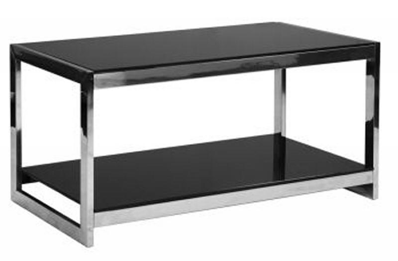 Table basse verre tremp&eacute; noir 2 niveaux