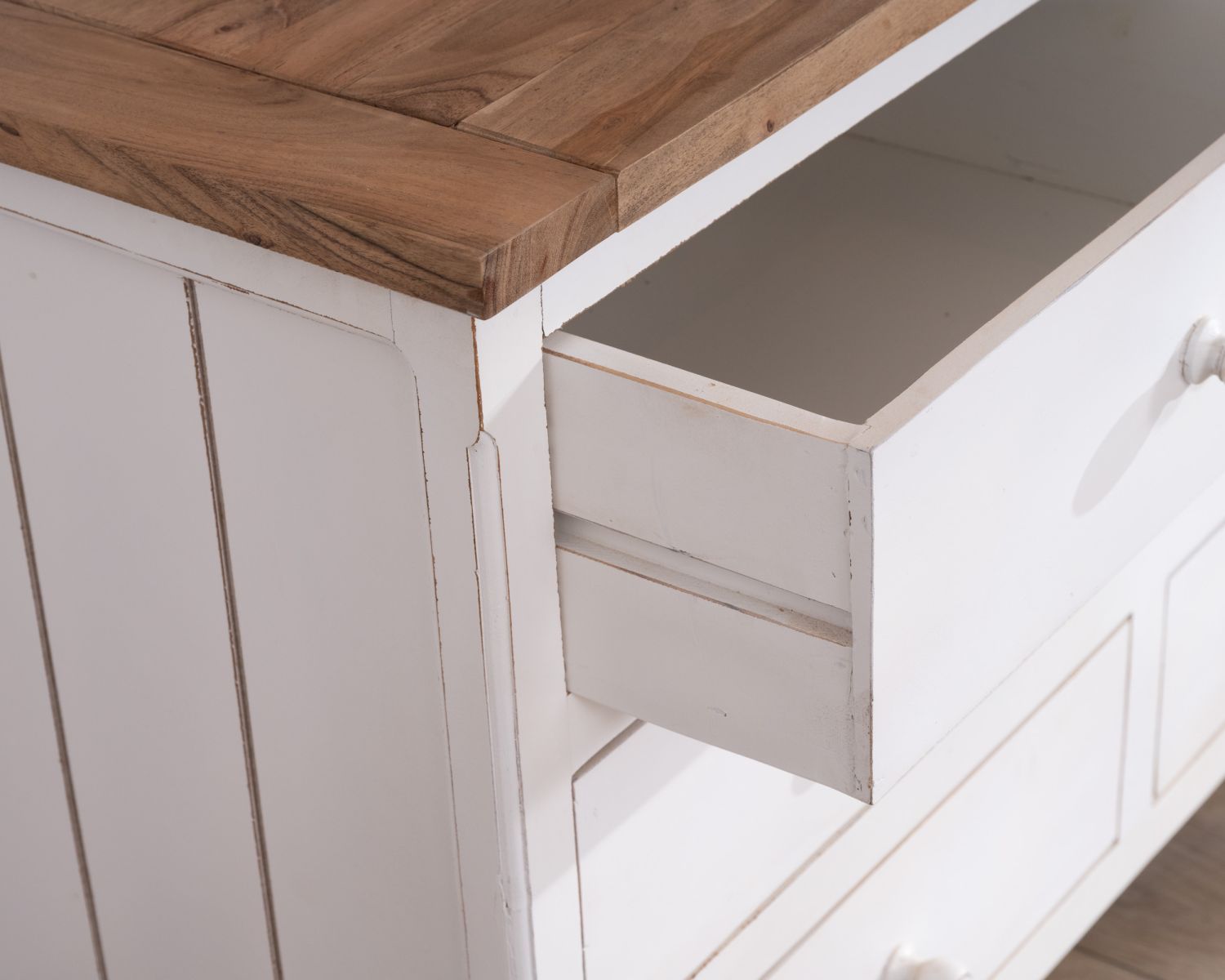 Commode 6 tiroirs en acacia "Equinoxe" blanche et plateau naturel