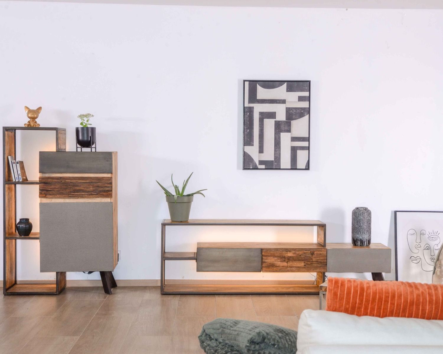 Meuble TV contemporain multi matériaux avec éclairage LED "Mezzo"