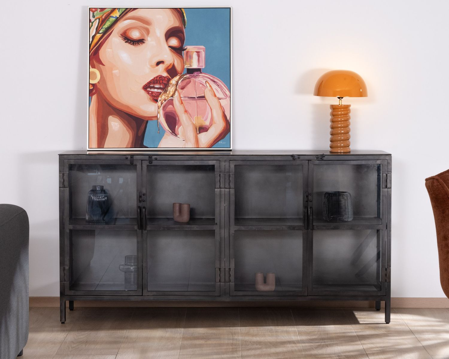 Bahut métal noir vitré 4 portes "Black Cook"