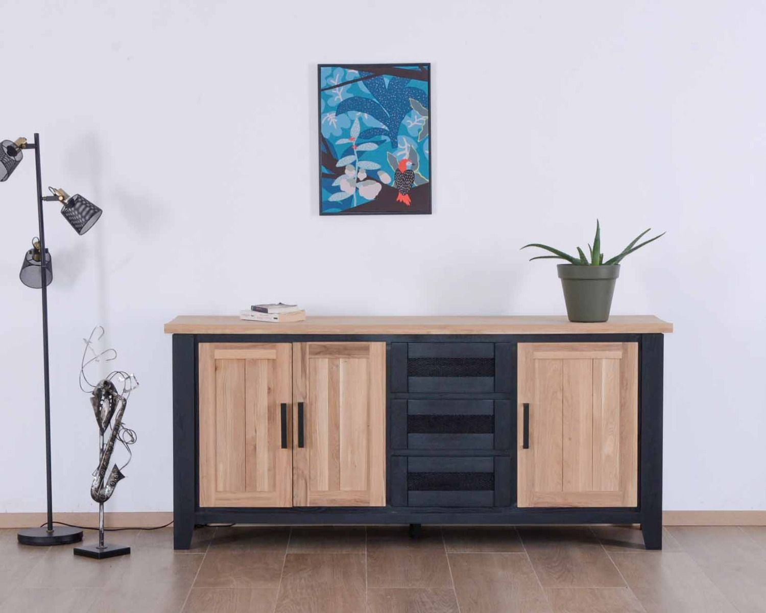 Grande enfilade bicolore style loft bois massif et métal « Ashland »