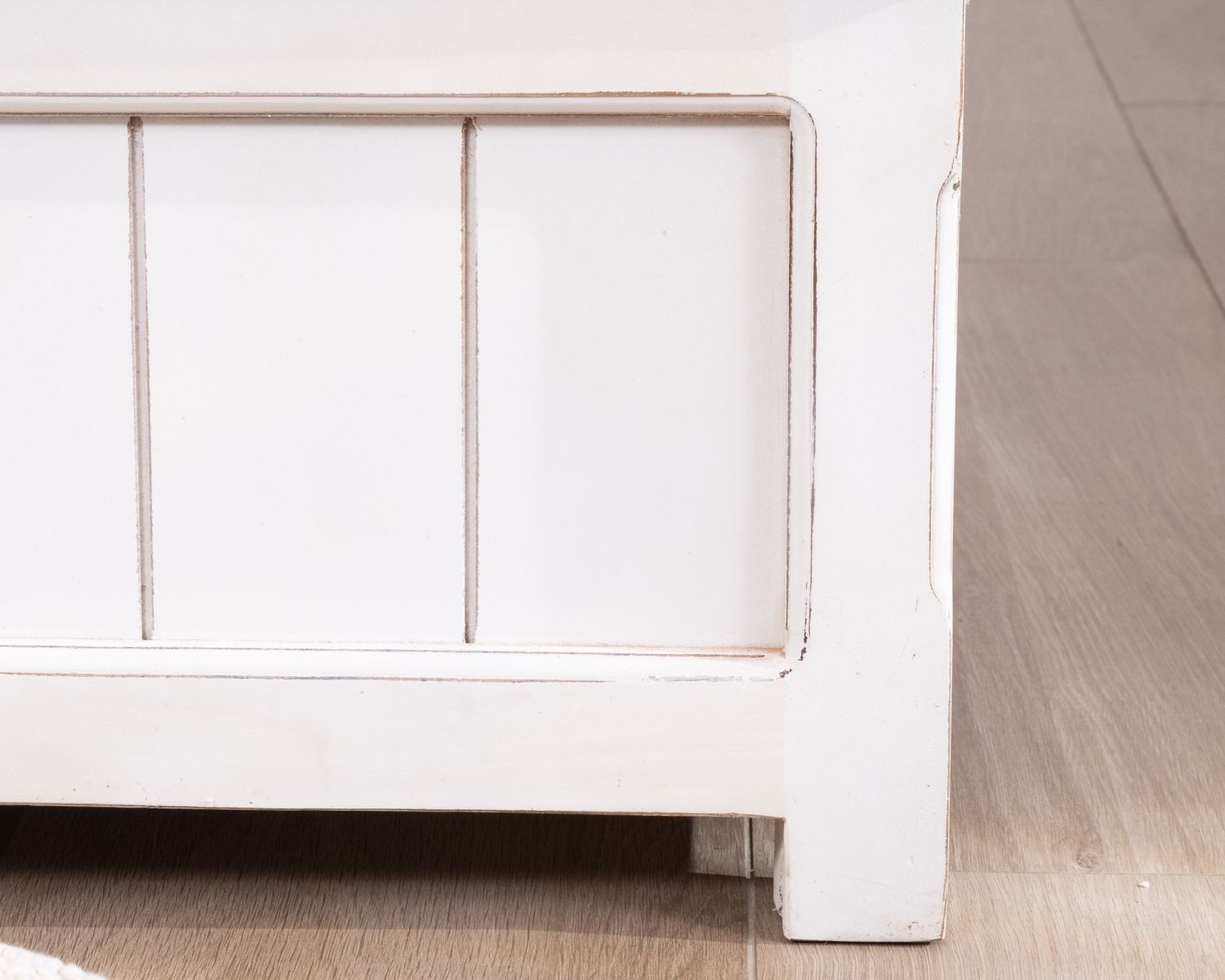 Table basse coffre avec plateau coulissant en acacia "Equinoxe" blanche et plateau naturel