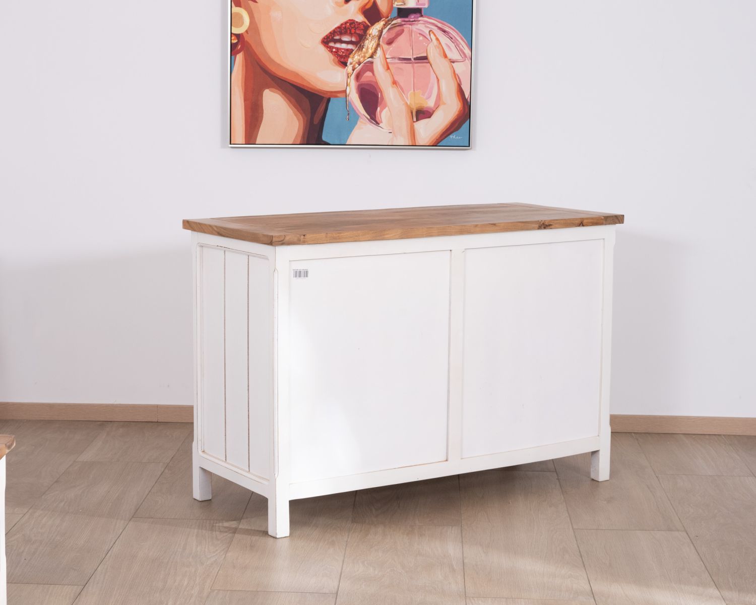 Commode 6 tiroirs en acacia "Equinoxe" blanche et plateau naturel