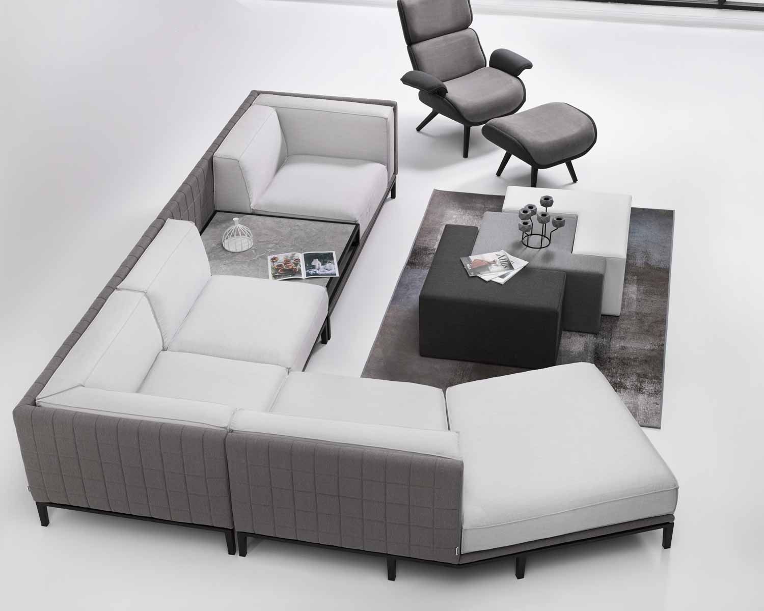 Grand canapé avec méridienne et tablette pierre "Saparua Island"