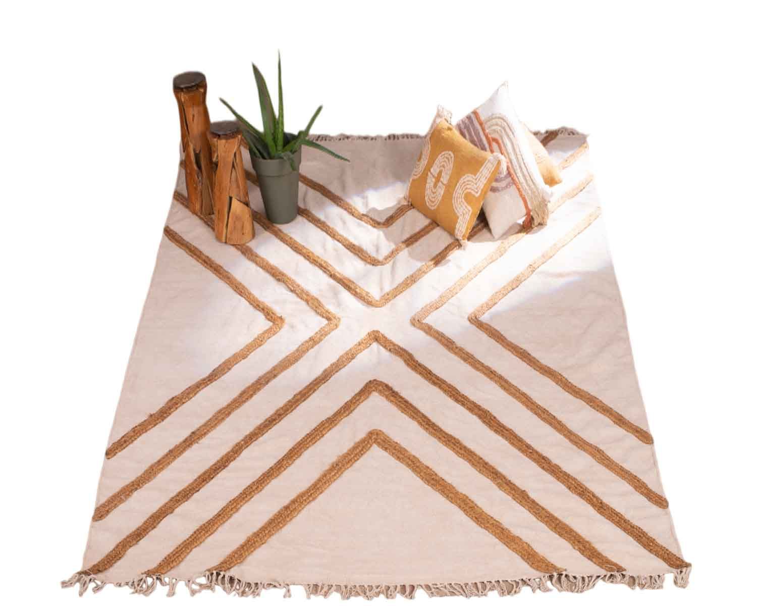 Grand tapis de salon tissé main en coton et jute 200x300cm "Ethnic"