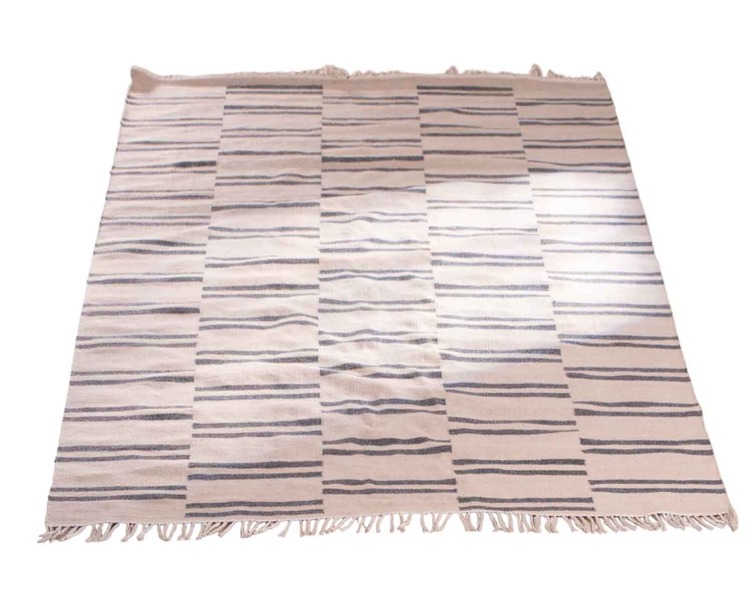 Grand tapis blanc rayé bleu format 200x300cm "Ethnic"