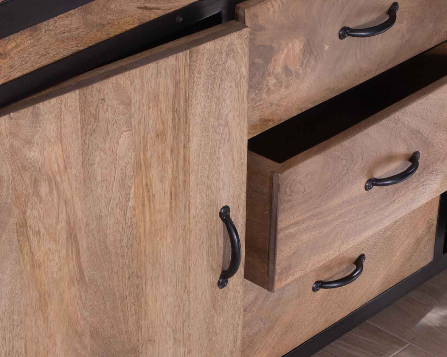 Meuble sous vasque 150 cm industriel manguier massif et métal "Atelier"