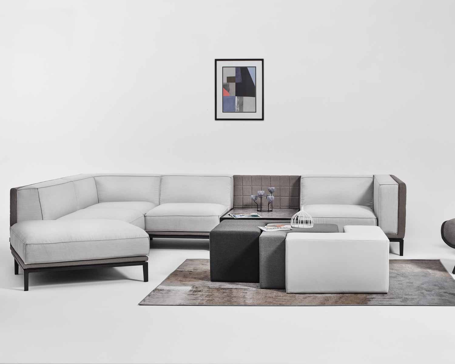 Grand canapé avec méridienne et tablette pierre "Saparua Island"