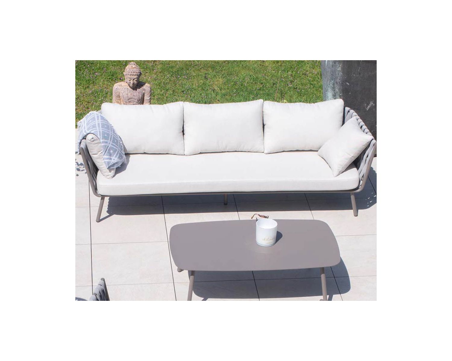 Salon d'extérieur haut de gamme corde tressée grise et aluminium "Chinon"