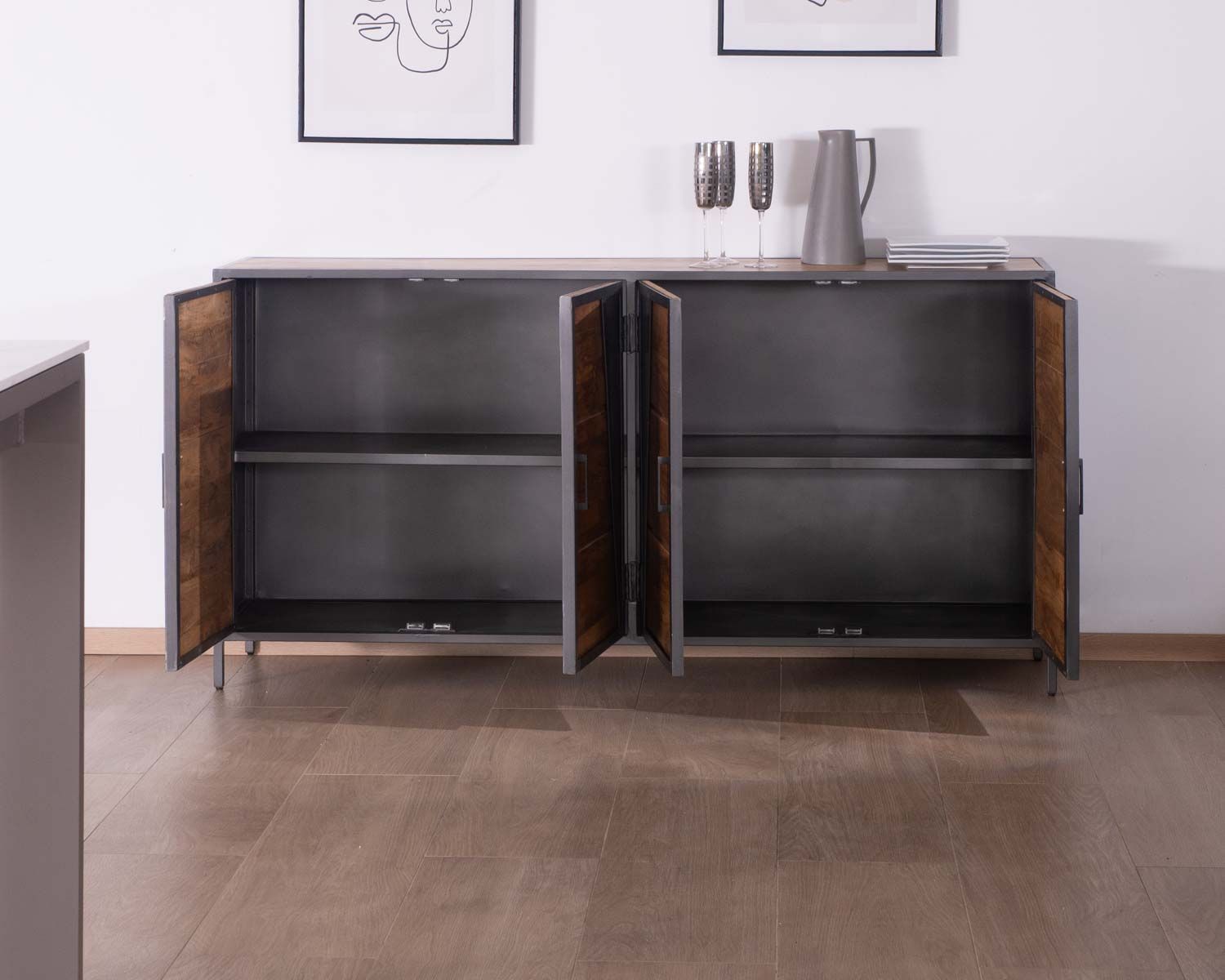 Enfilade industrielle métal gris et bois de manguier "Vista"