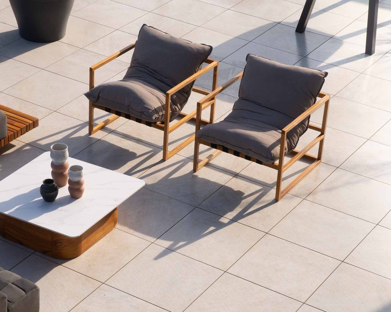 Fauteuil de jardin relax teck et tissu Sunbrella Taupe "Maluku Island"