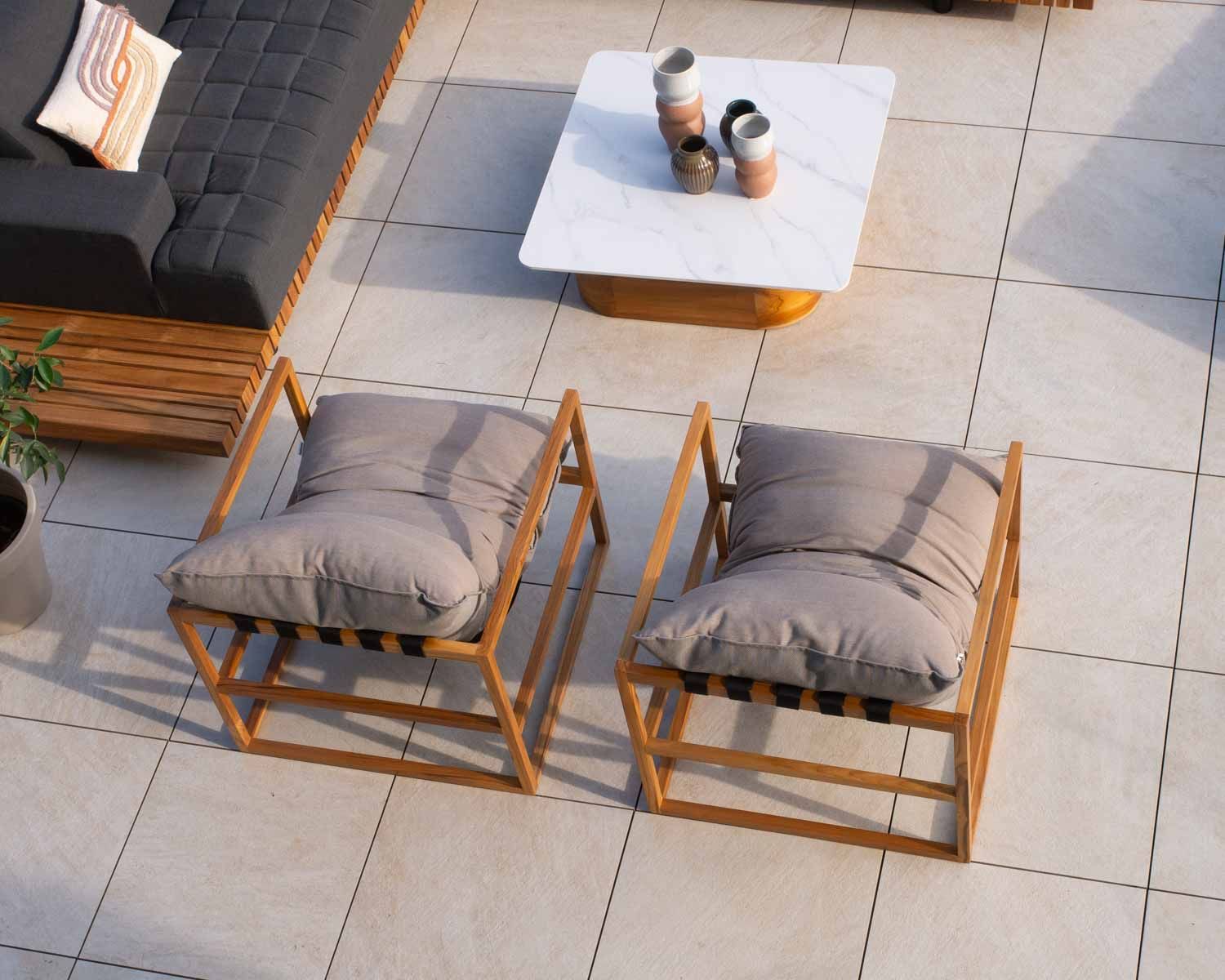 Fauteuil de jardin relax teck et tissu Sunbrella Taupe "Maluku Island"