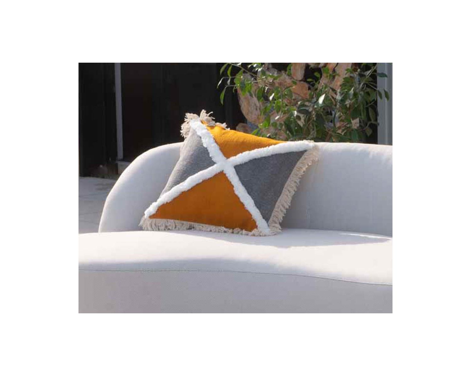 Coussin carré en coton bicolore avec franges "Ethnic" 45x45cm