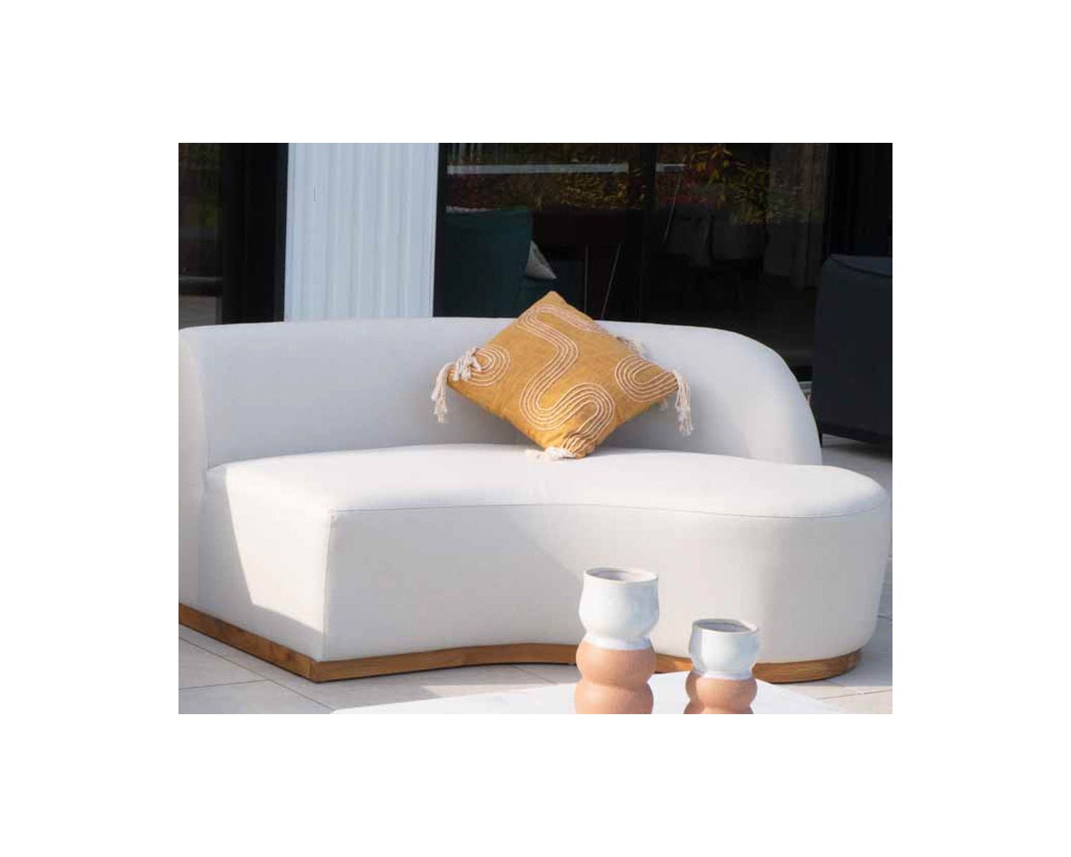 Coussin en tissu coton flammé "Ethnic" 45 x 45 cm beige et jaune