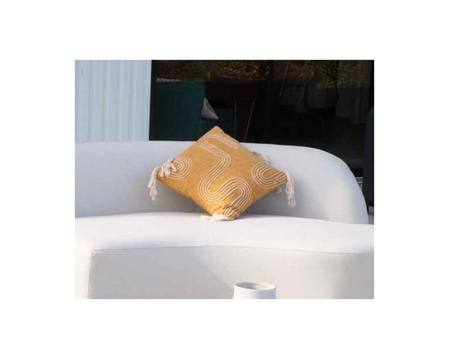 Coussin en tissu coton flammé "Ethnic" 45 x 45 cm beige et jaune