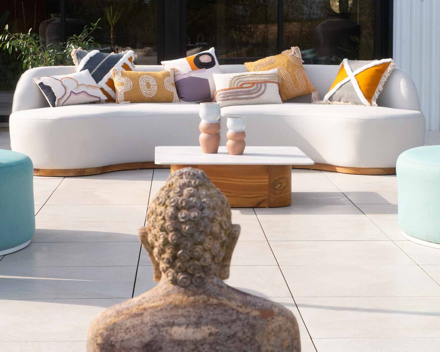 Coussin carré en coton bicolore avec franges "Ethnic" 45x45cm