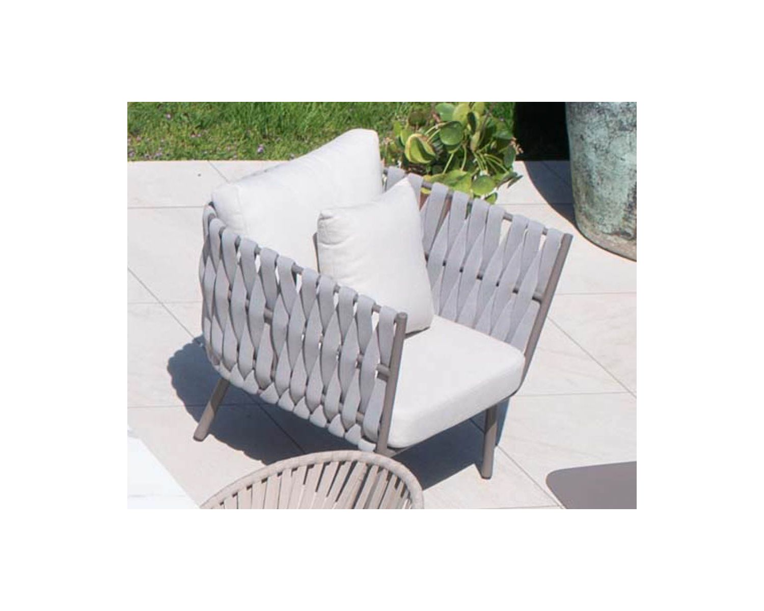 Salon d'extérieur haut de gamme corde tressée grise et aluminium "Chinon"