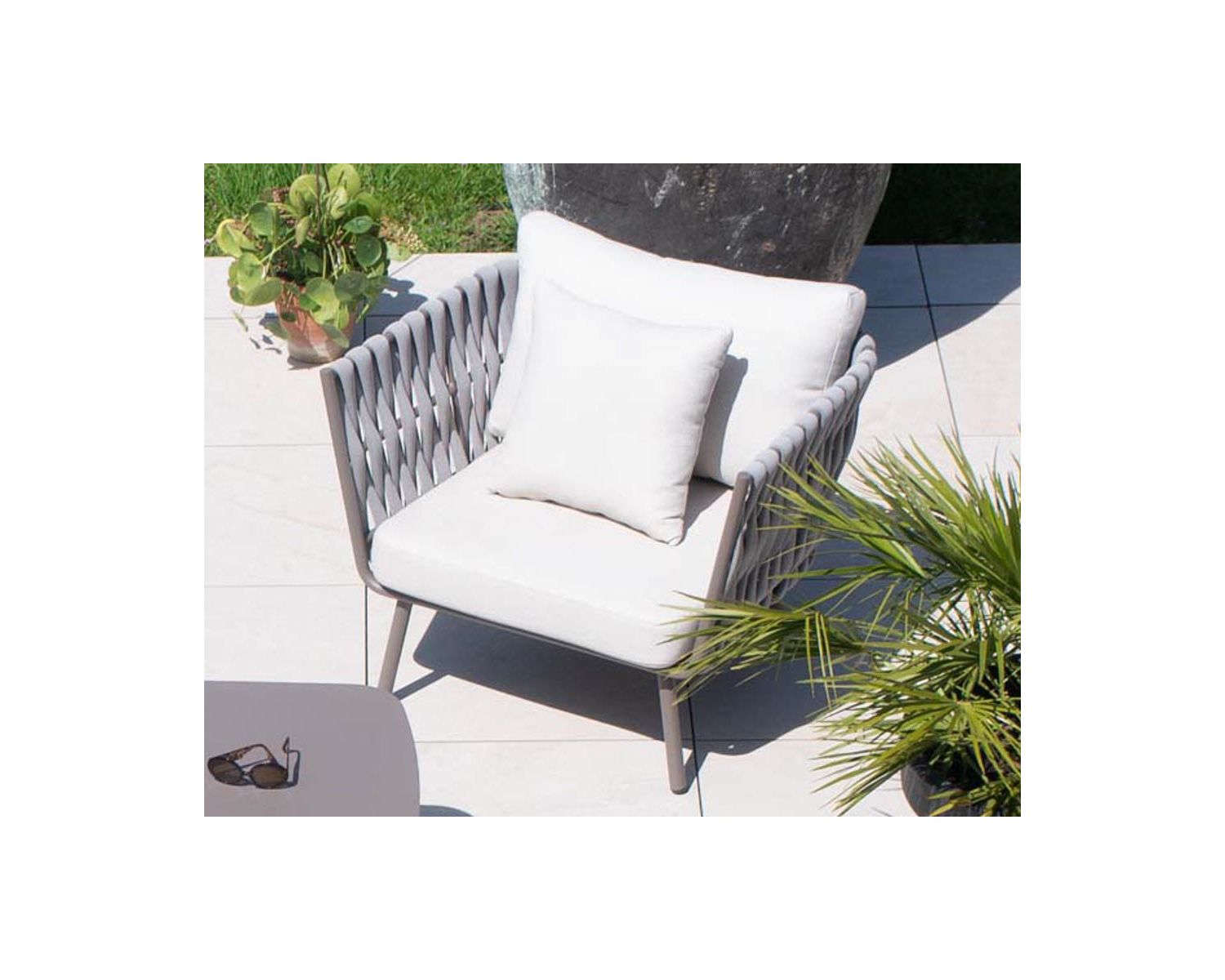 Salon d'extérieur haut de gamme corde tressée grise et aluminium "Chinon"