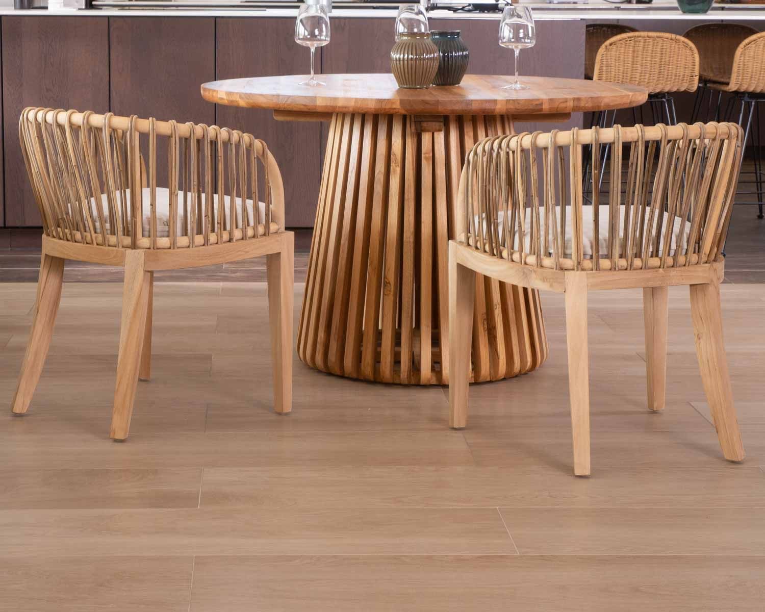 Table ronde en teck pied central 120 cm " Dutipi"