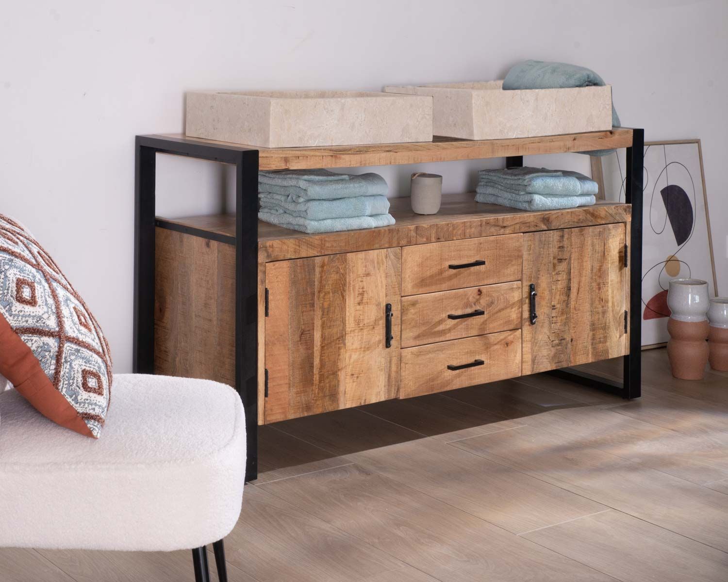 Vasque à poser rectangulaire et design en marbre poli beige "Stone"