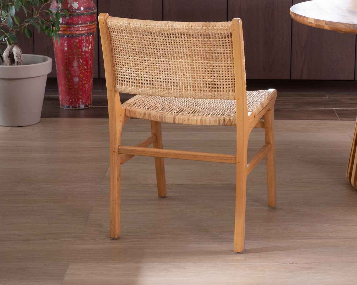 Chaise de repas en teck et rotin naturel "Chatia"