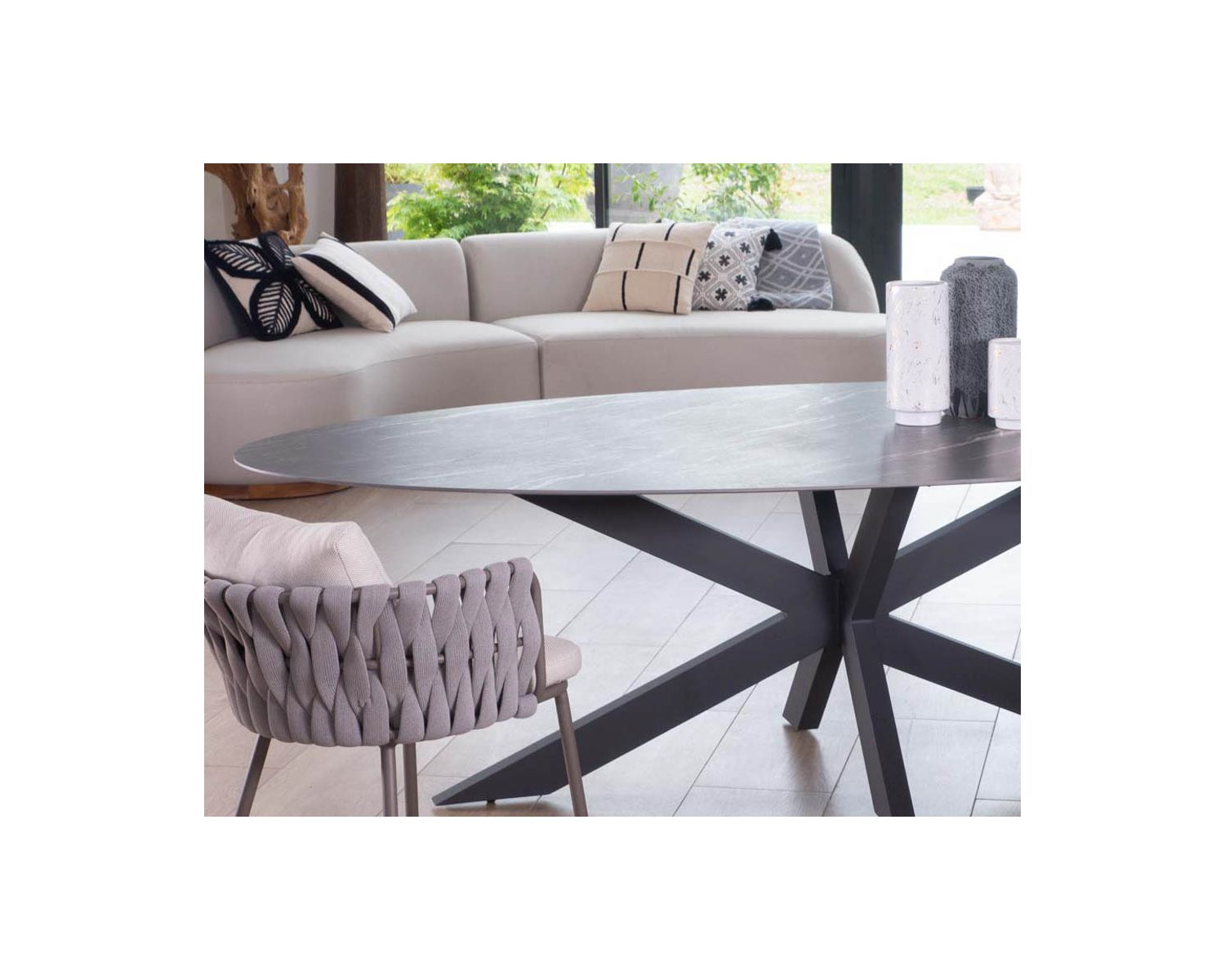 Lot de 2 chaises de jardin haut de gamme tissu gris et aluminium "Chinon"