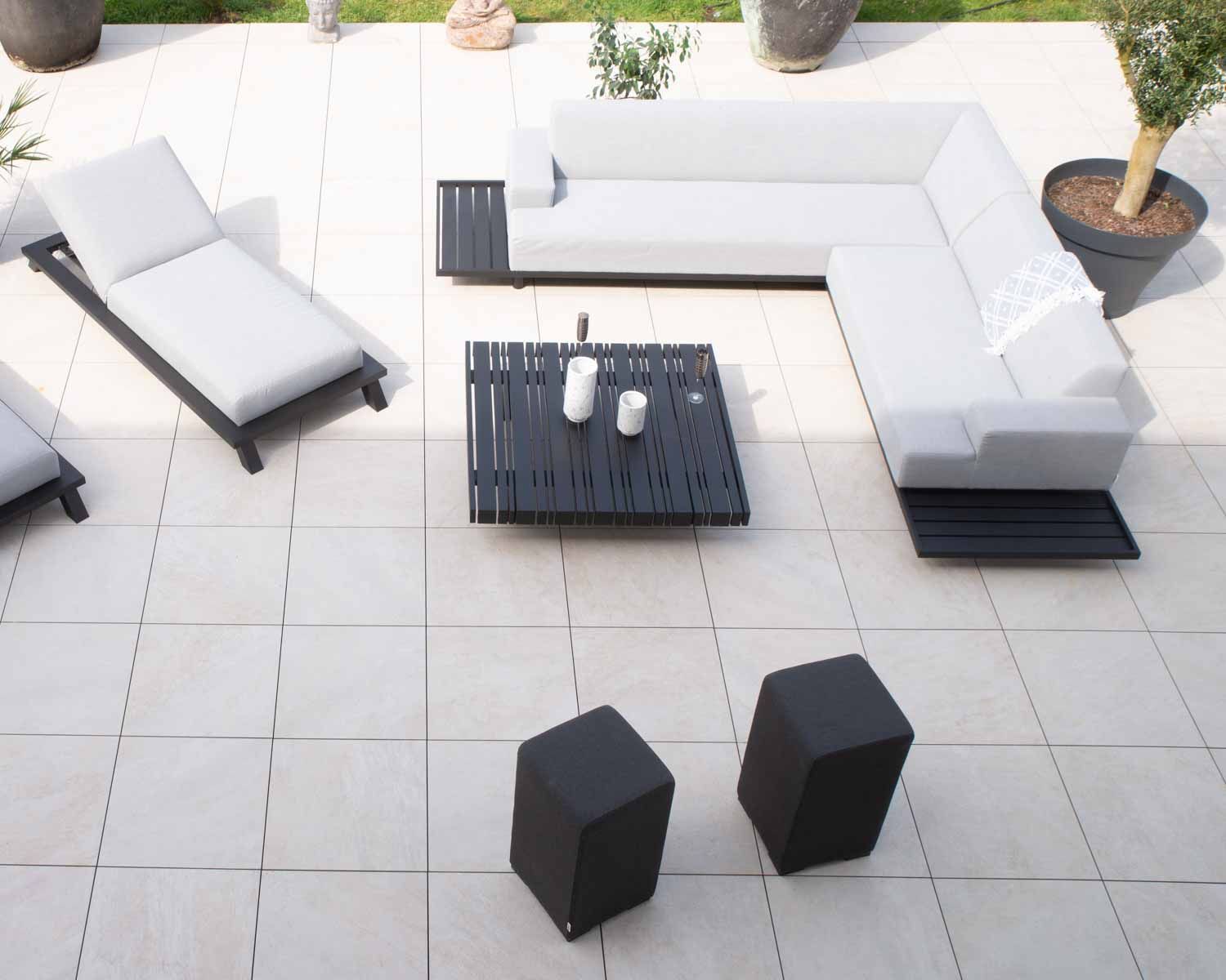 Canapé d'extérieur retour droit gris clair sans surpiqure structure aluminium noire "Sumbawa"