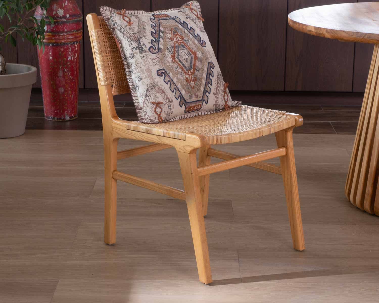 Chaise de repas en teck et rotin naturel "Chatia"