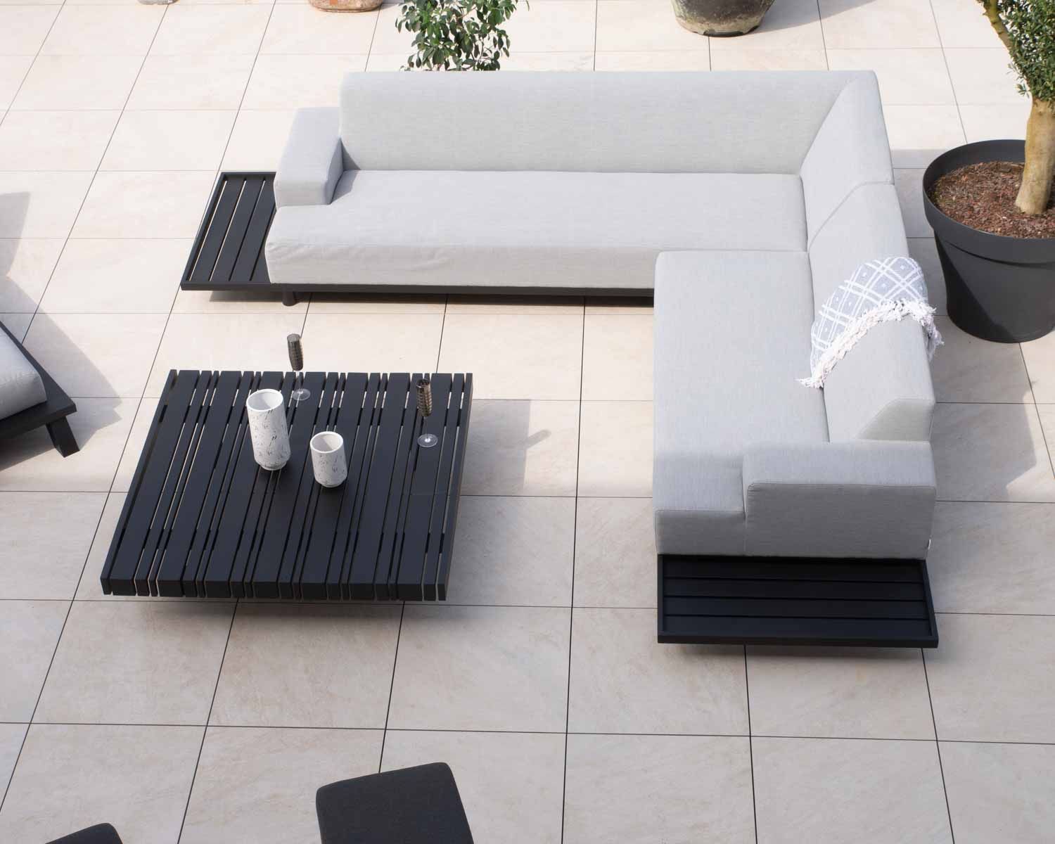 Canapé d'extérieur retour droit gris clair sans surpiqure structure aluminium noire "Sumbawa"