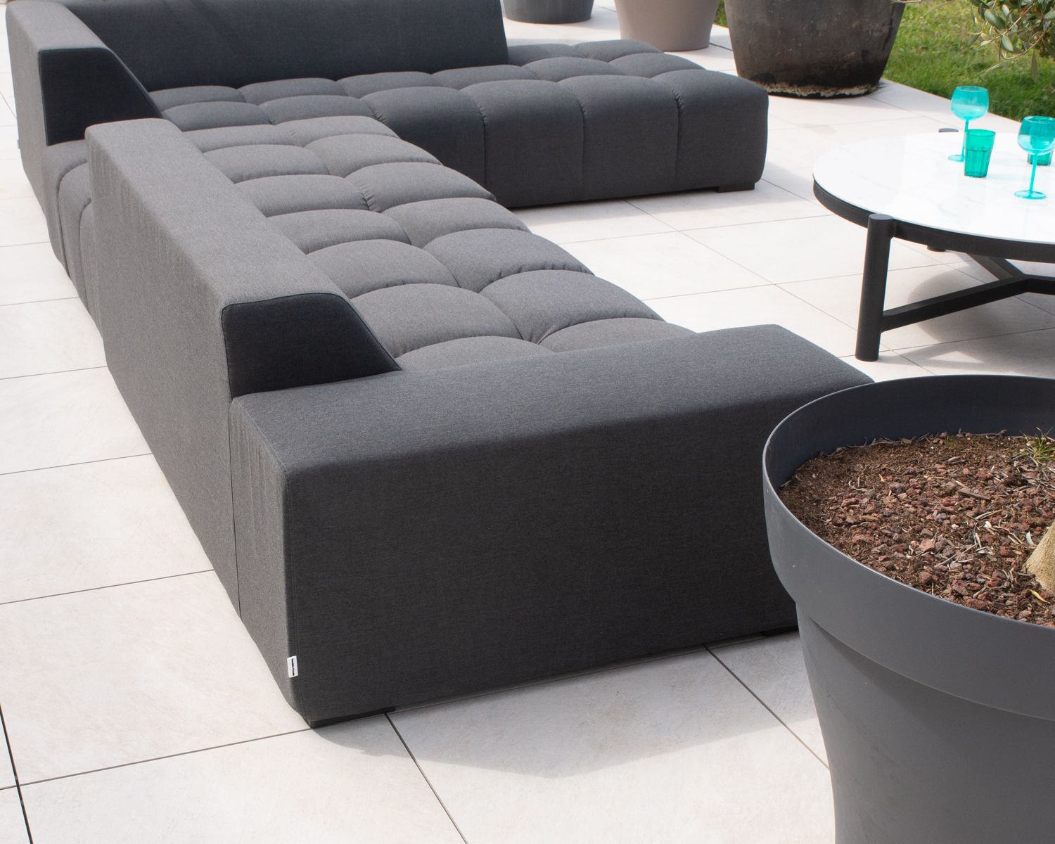 Canapé extérieur design retour gauche gris foncé "Lazy Beach"