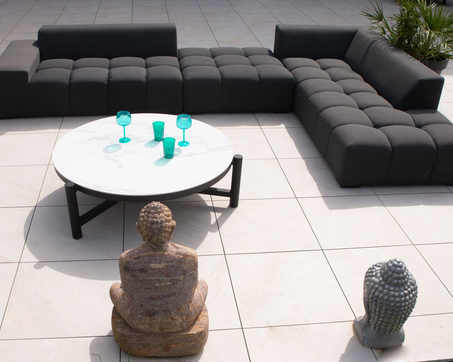 Canapé extérieur design retour gauche gris foncé "Lazy Beach"