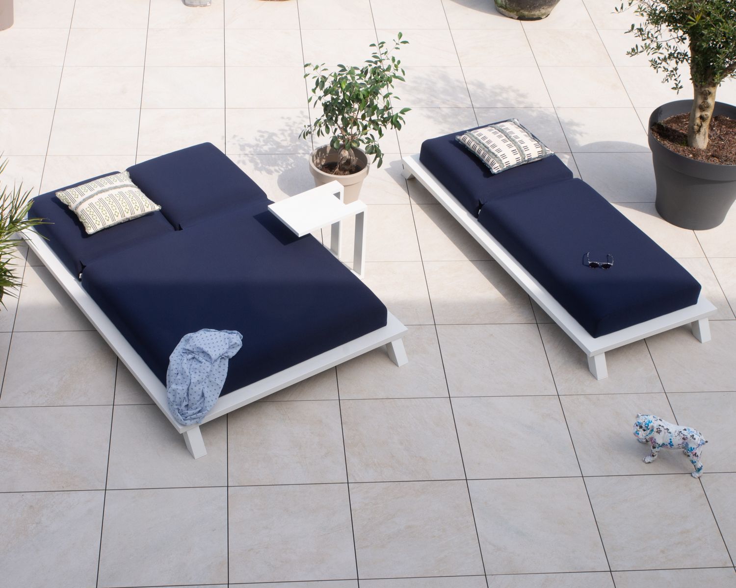 Transat haut de gamme bleu et blanc "Nusa Pedina" tissu Sunbrella