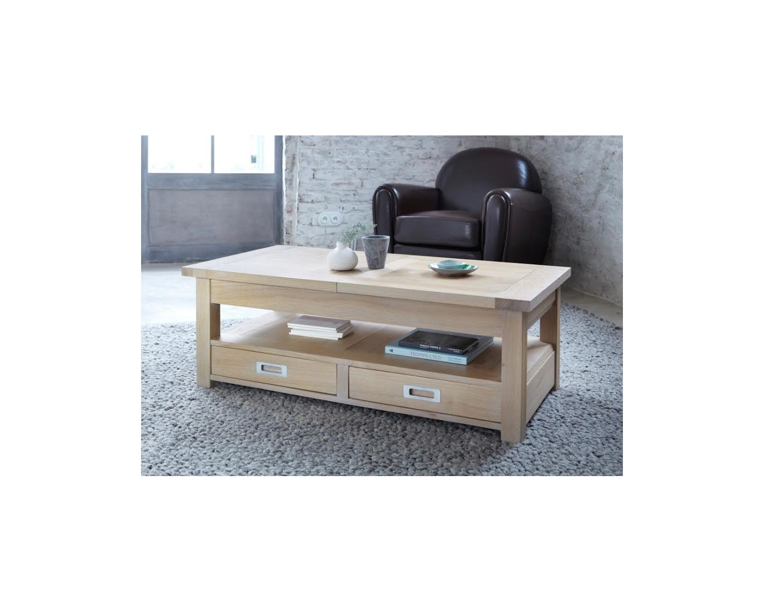 Table basse rectangulaire chêne massif avec allonge "Bella"