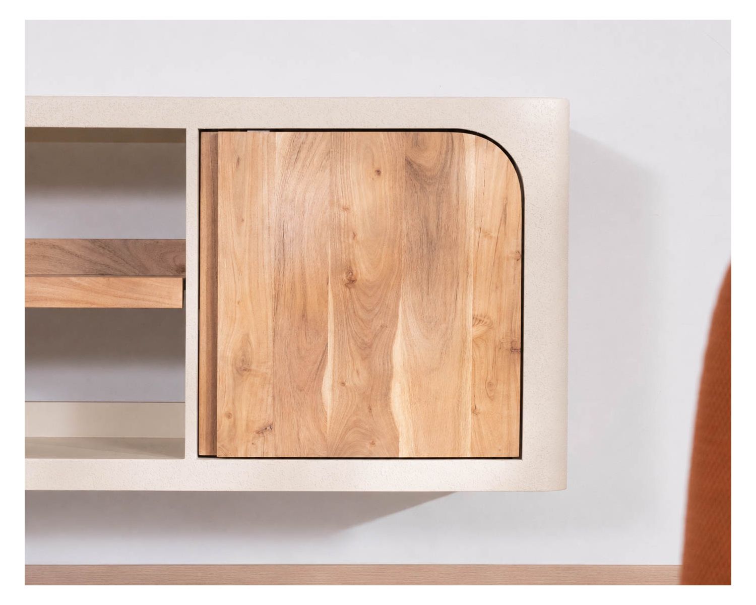 Meuble sous vasque 140 cm à suspendre "Miona" design organique aspect béton sablé