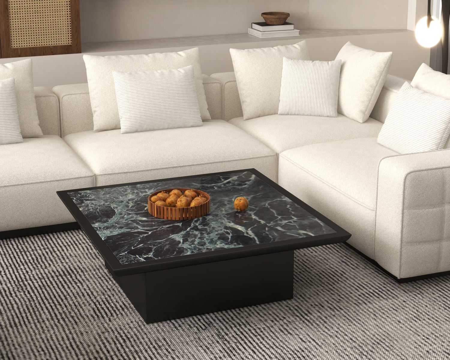 Grand canapé d'angle graphique et ultra cosy en tissu blanc "Sweet Culture"