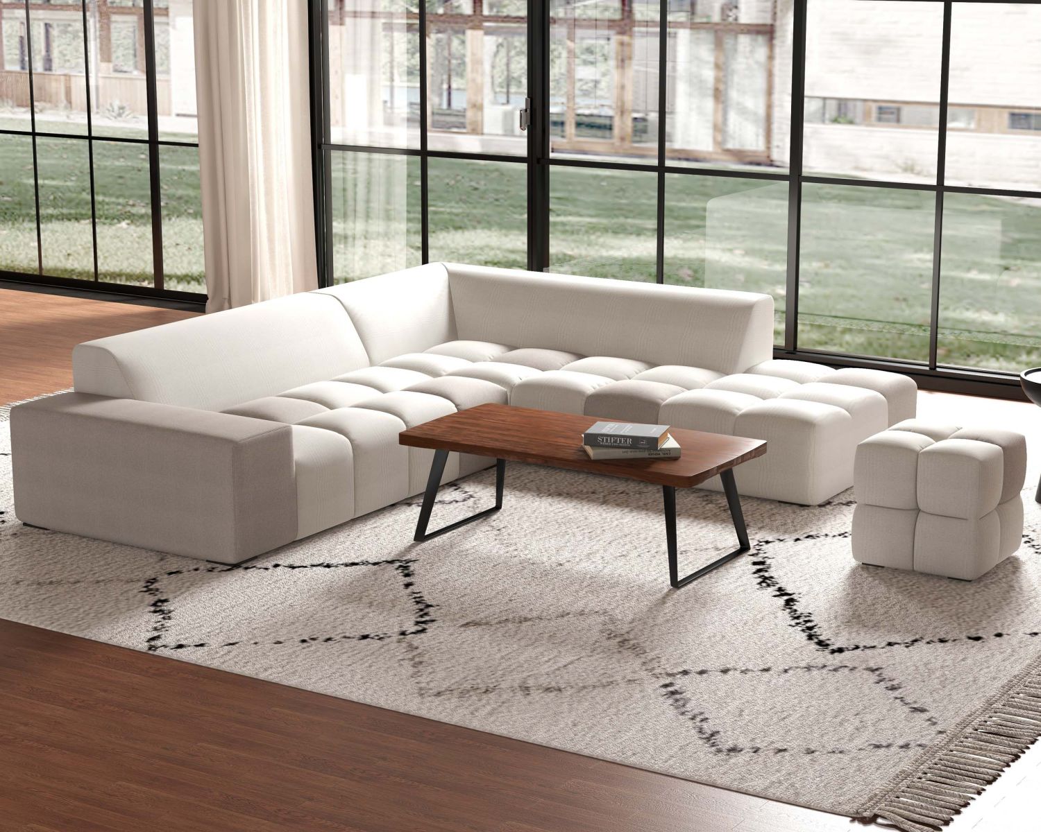 Canapé en angle avec méridienne design lounge & chill "Casa Nova" bicolore beige et gris