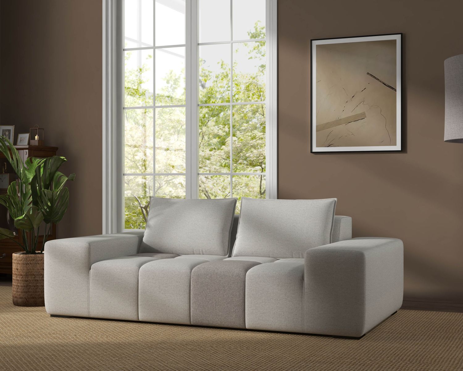 Canapé bas 2 places bicolore beige et gris "Casa Nova" design lounge & chill