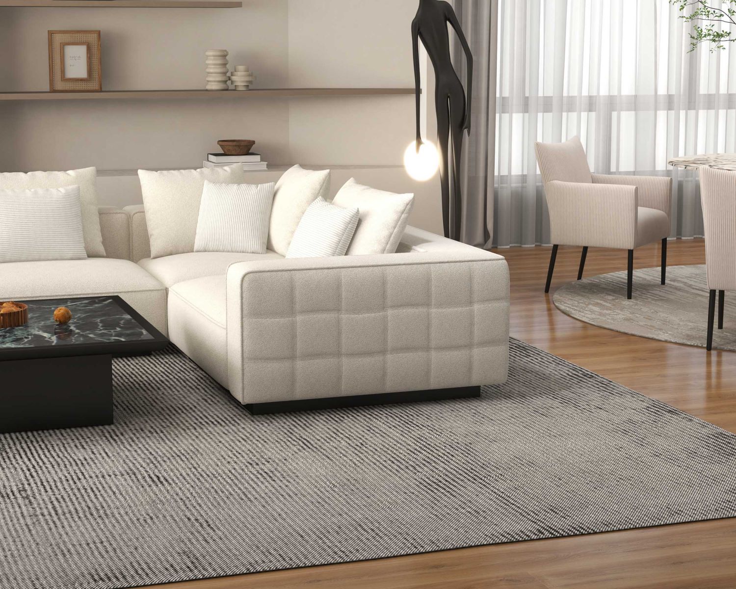 Grand canapé d'angle graphique et ultra cosy en tissu blanc "Sweet Culture"