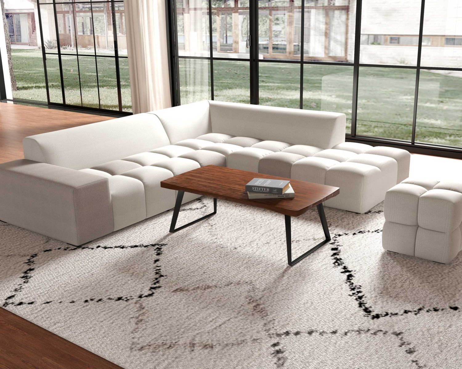 Canapé en angle avec méridienne design lounge & chill "Casa Nova" bicolore beige et gris