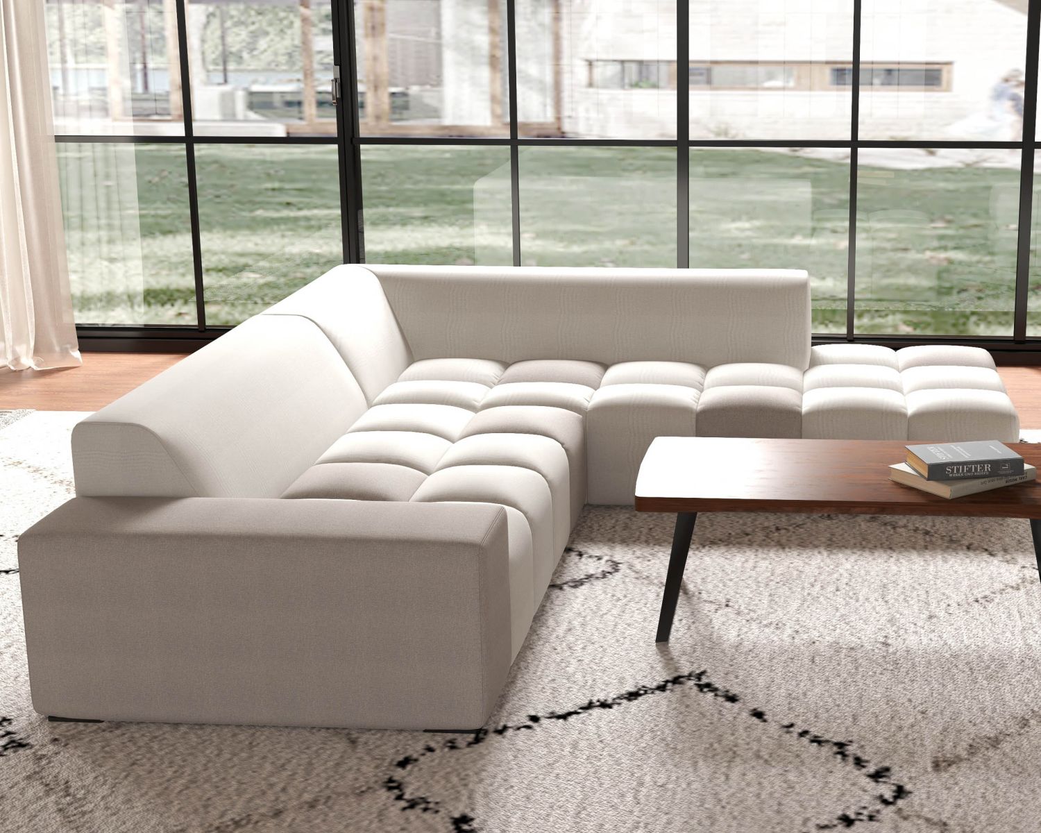 Canapé en angle avec méridienne design lounge & chill "Casa Nova" bicolore beige et gris