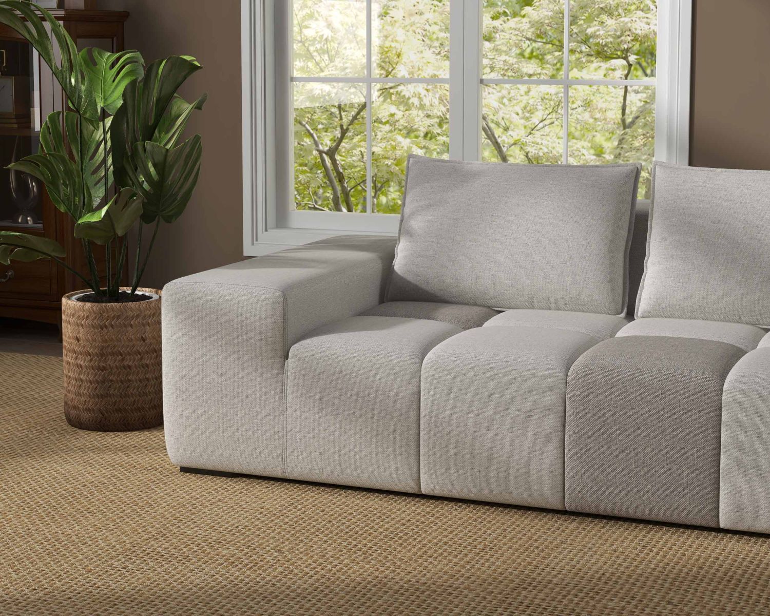 Canapé bas 2 places bicolore beige et gris "Casa Nova" design lounge & chill