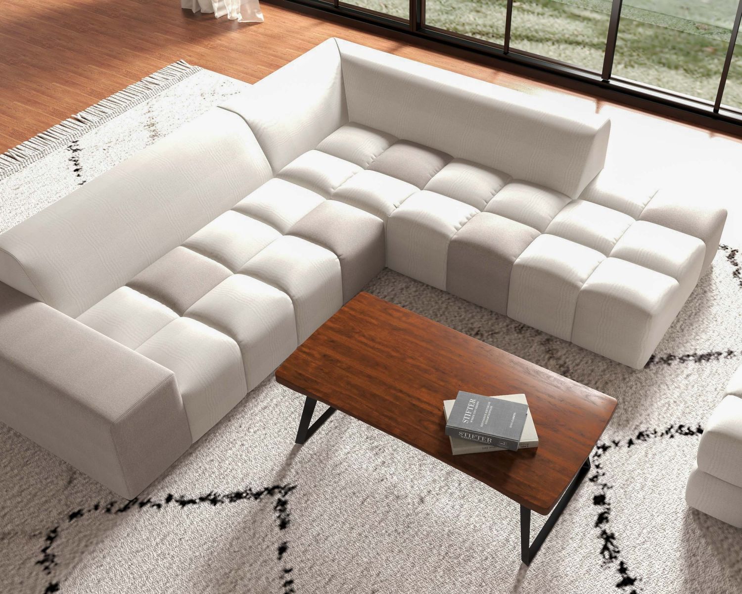 Canapé en angle avec méridienne design lounge & chill "Casa Nova" bicolore beige et gris