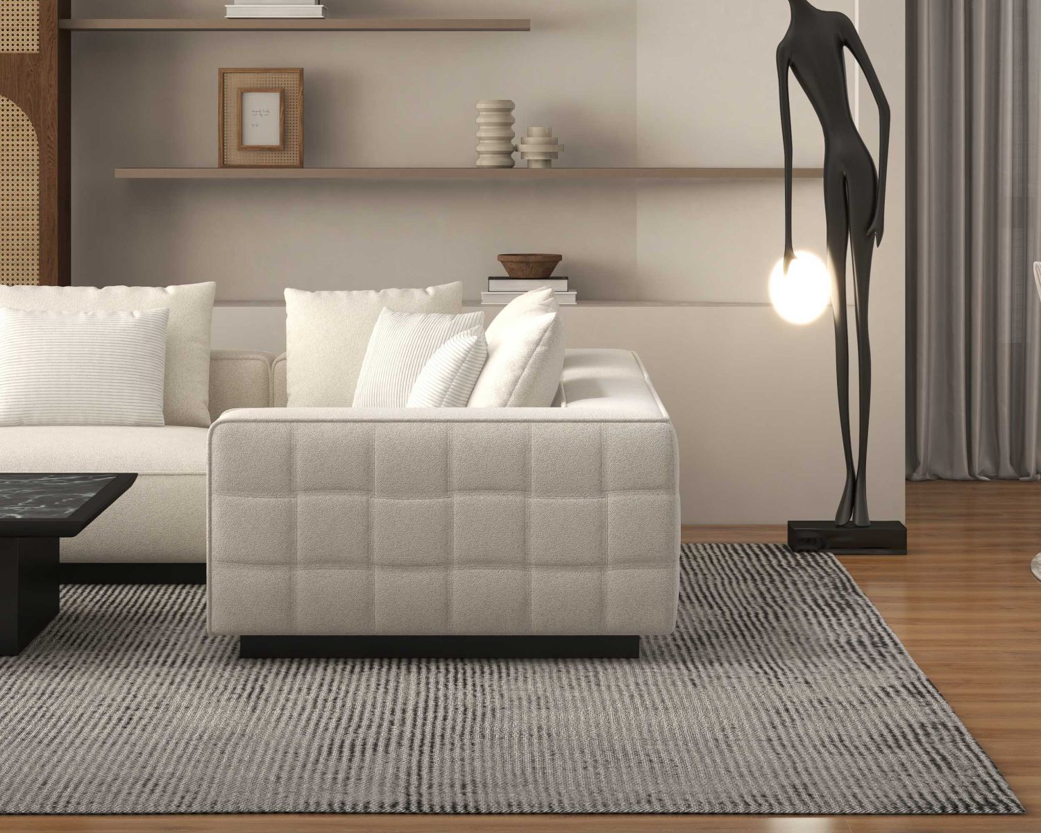 Grand canapé d'angle graphique et ultra cosy en tissu blanc "Sweet Culture"