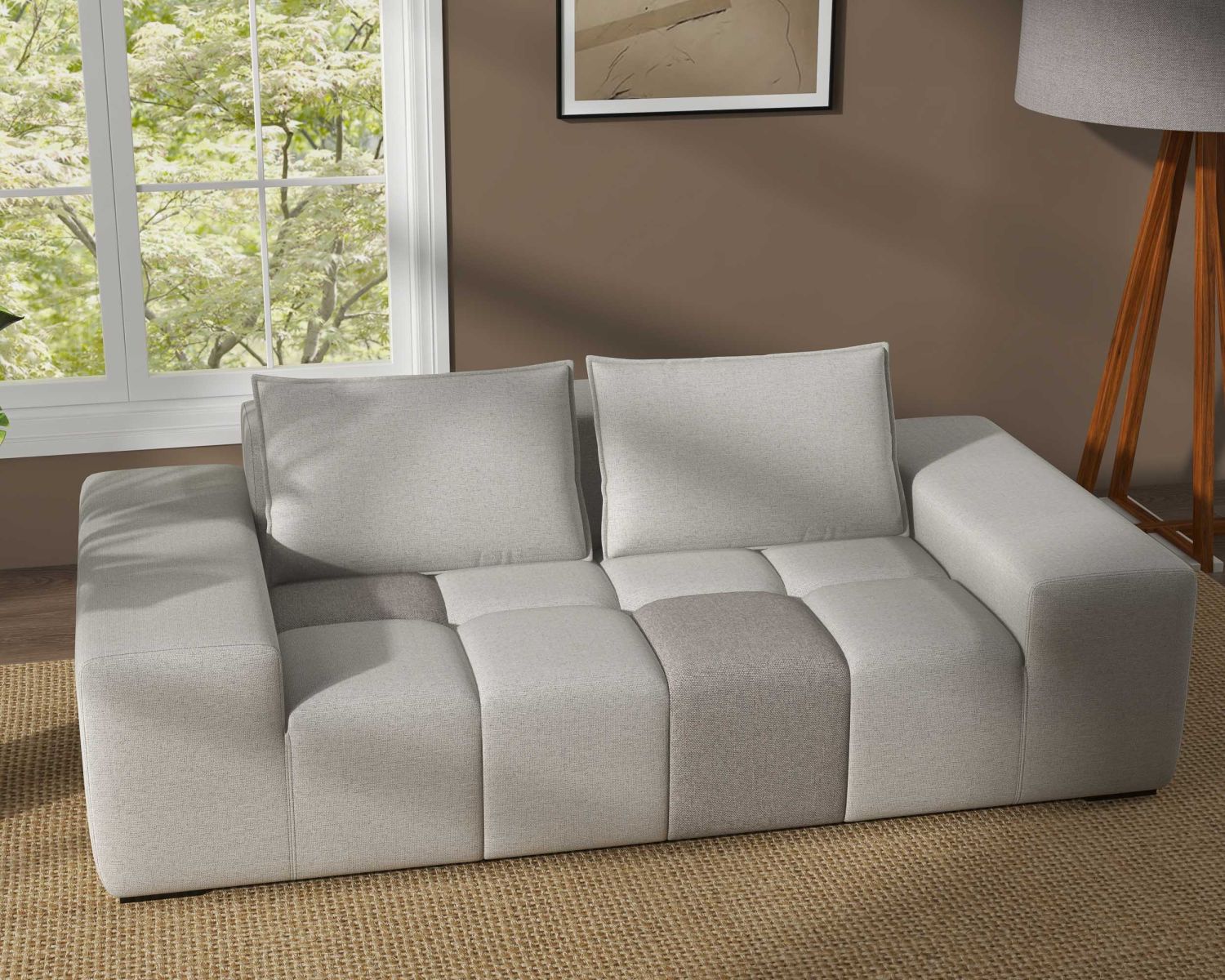 Canapé bas 2 places bicolore beige et gris "Casa Nova" design lounge & chill