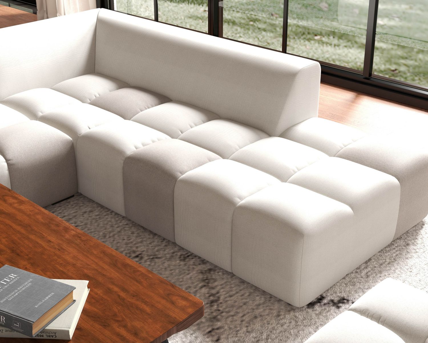 Canapé en angle avec méridienne design lounge & chill "Casa Nova" bicolore beige et gris