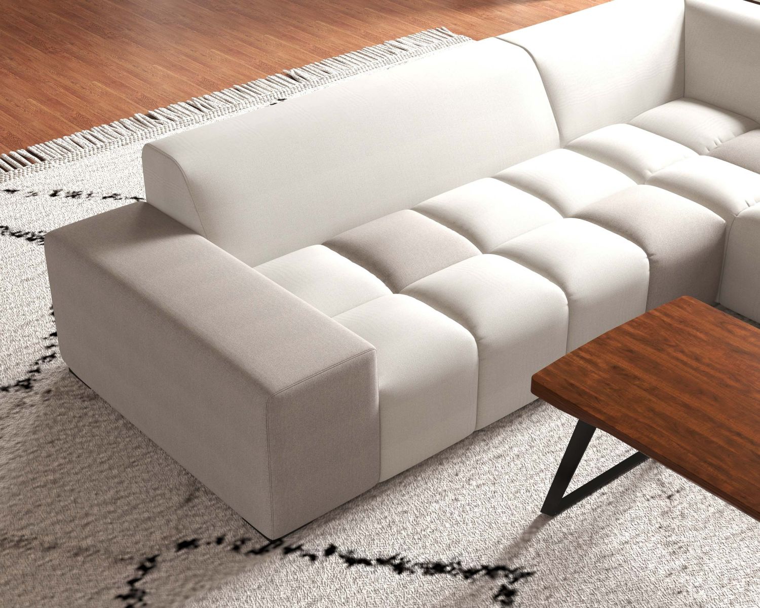 Canapé en angle avec méridienne design lounge & chill "Casa Nova" bicolore beige et gris